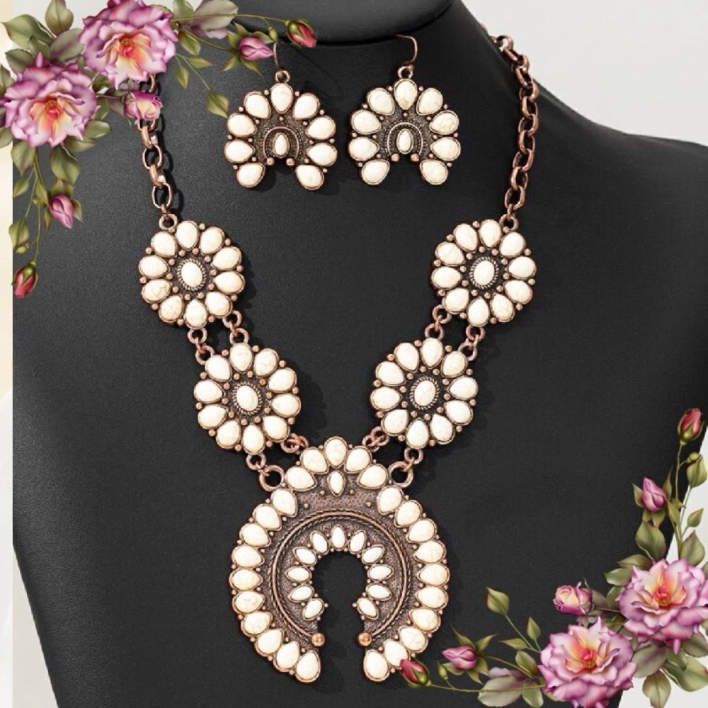 Western‎ style bohemian necklace and earrings jewelry set fall vibes